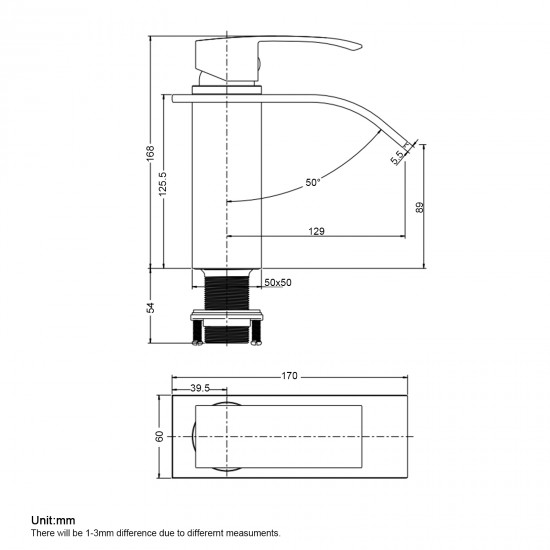 Omar Nero Waterfall Matt Black Bathroom Basin Mixer Black Taps